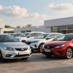 a group of cars parked in a parking lot