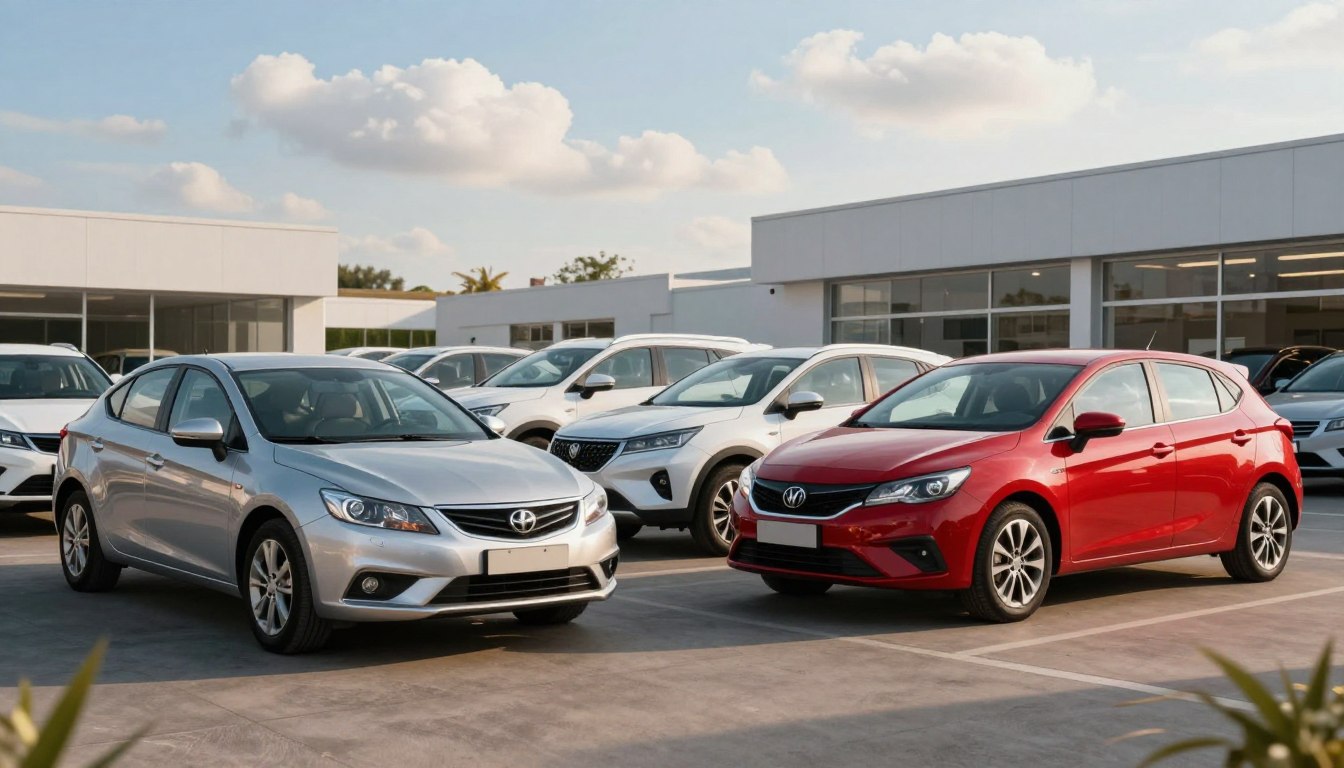 a group of cars parked in a parking lot